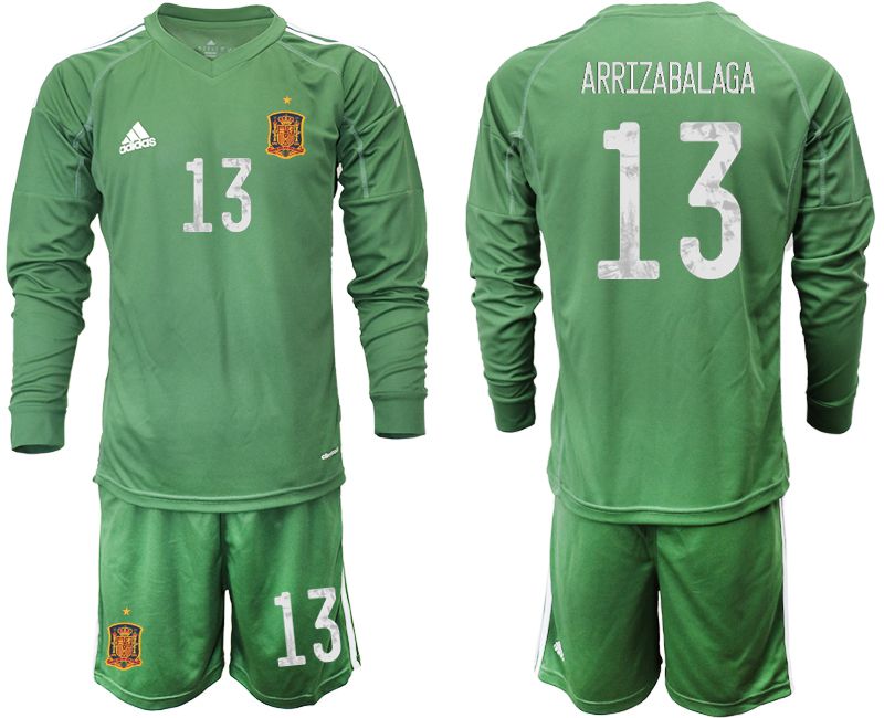 Men 2021 World Cup National Spain army green long sleeve goalkeeper #13 Soccer Jerseys->->Soccer Country Jersey